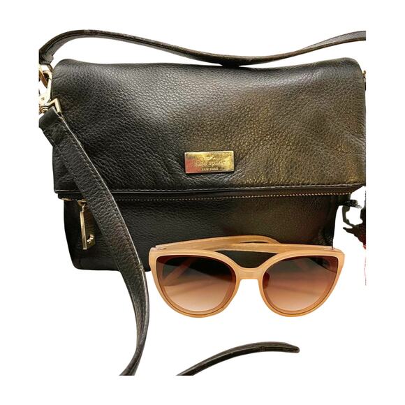 Kate Spade Black Pebbled Leather Foldover Crossbody - Picture 1 of 4
